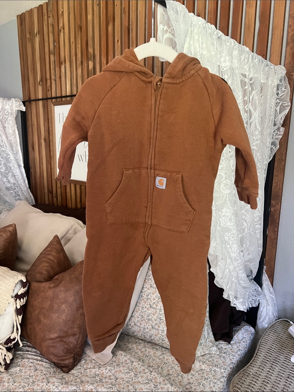 Carhartt Kids Brown Hooded Zip One-Piece Footie